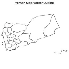 Yemen Map Vector Outline Editable Country Silhouette with Regional Borders