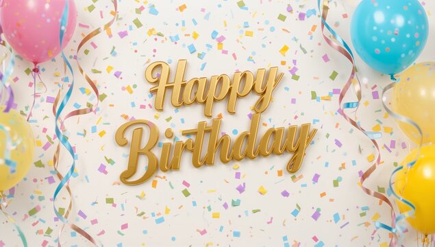 Colorful Birthday Celebration With Balloons and Confetti on a Vibrant Background