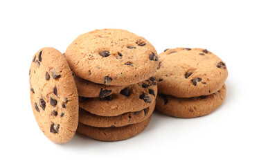 Delicious chocolate chip cookies isolated on white