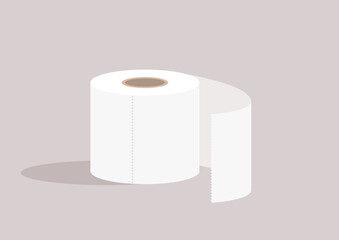 Soft, white toilet paper roll sits neatly on  isolated beige backgrounds