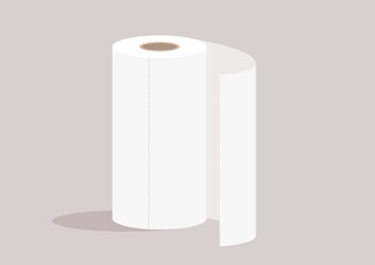 A White paper towels roll ready for use in a clean and simple environment, its soft texture and absorbent quality make it ideal for various tasks, from spills to drying hands