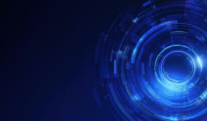 Blue digital technology background with circular glowing lines and futuristic design for business, data transfer concept or global network connectivity idea.
