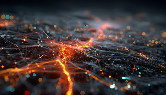 Big Data concept. Digital neural network. Introduction of artificial intelligence. Cyberspace of future. Abstract business 3D illustration neural cells