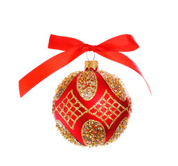 Beautiful red Christmas ball on white background