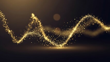 Golden particle wave abstract background with glittering light effects and bokeh