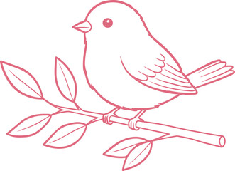 Simple Bird Perched on Branch Outline
