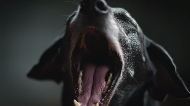 An adorable yawning dog: an incredibly cute close-up with soft fur and warm cinematic lighting. Dogs really do look like their owners