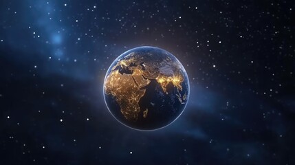 Obraz premium Detailed representation of planet Earth with vivid geography, bright oceans, and landmasses, set against a dark blue backdrop