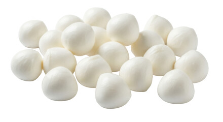 Fresh mozzarella cheese balls isolated PNG, small bocconcini for Italian cuisine and gourmet food preparation on transparent background