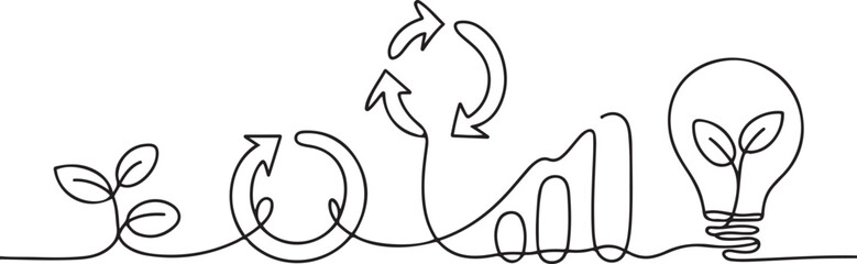 Continuous one line drawing sustainable business concept. Doodle vector illustration. one line Icon drawing
