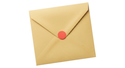 Tan square envelope with red seal isolated PNG, blank stationery for invitations and announcements on transparent background