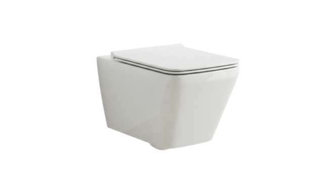 Modern wall-hung toilet bowl PNG isolated on transparent background, contemporary bathroom fixture for minimalist interior design