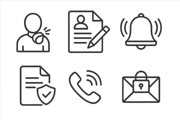 Whistleblowing Icons. Line style icons of whistleblowing systems basics: whistleblower icon, anonymous report form, internal alert