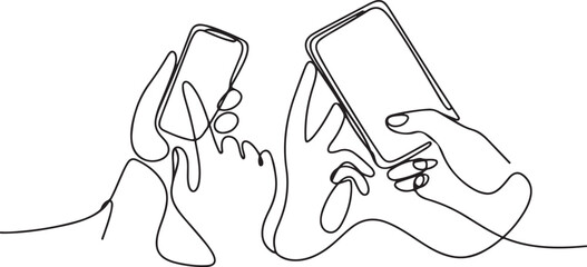 One continuous line drawing of Fingers touching, tapping, scrolling smartphone screens concept. Doodle vector illustration in simple linear style. one line Icon drawing