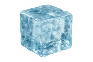 Ice cube forming a block of frozen water, symbolizing coolness and refreshment, ideal for summer drinks. Transparent background