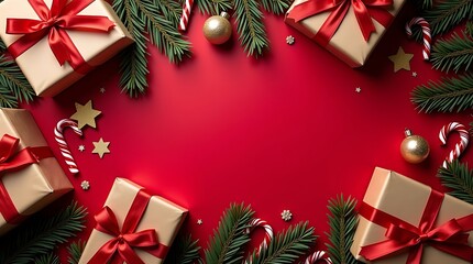 christmas background with gift boxes and christmas tree