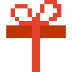 Obraz premium Red Present Box. Vector Illustration of 8 Bit Game Winter Object. Mosaics, Embroidery and Drawing. Merry Christmas and Happy Birthday