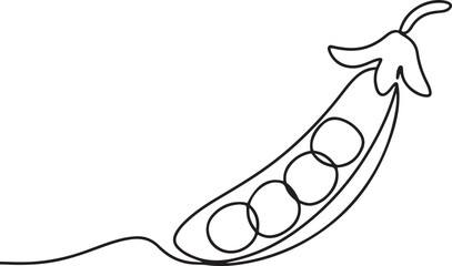 Continuous one line drawing of whole healthy organic Black pea for harvesting logo identity. Fresh seed pod of pisum sativum concept vegetable icon. one line Icon drawing