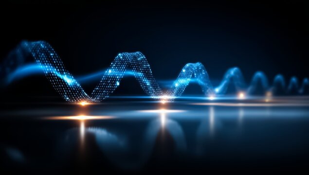 Blue wave with a lot of dots on it. The dots are reflecting light and creating a shimmering effect