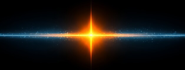 Bright orange light is shining on a dark blue background. The light is focused on a point in the center of the image