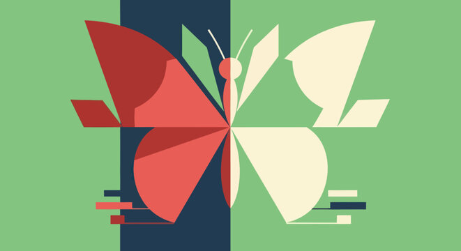 Abstract Butterfly Illustration with Geometric Shapes and Contrasting Colors.