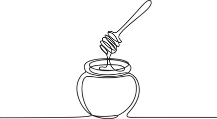 Continuous one line drawing of honey pot vector illustration. Premium vector. one line Icon drawing