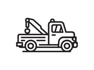 Minimalist tow truck icon 2D vector line art illustration for modern transportation design projects