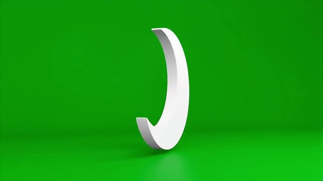 Three dimensional white crescent rotating on green background.