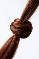 Textured brown hair knot close-up against white background