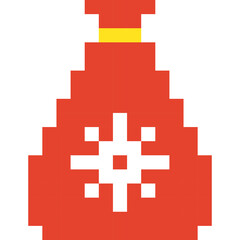 Santa Bag Icon with Snowflake. Illustration of 8 Bit Game Winter Object. Mosaics, Embroidery and Drawing. Present and Merry Christmas