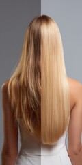 Naklejka premium Female hair transformation from frizzy to smooth blonde