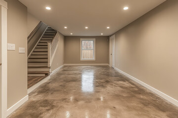 Cracked concrete basement floor in a home.