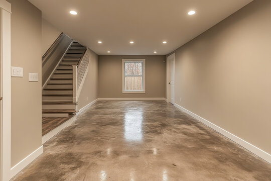 Cracked concrete basement floor in a home.