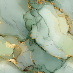 Luxury sage green and gold abstract alcohol ink seamless pattern with flowing marble texture 