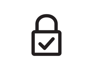 Simple Lock Icon with Transparent Check Mark 2D Vector Line Art Style for Security Design