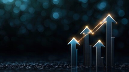 Dynamic glowing green arrows point upwards, representing growth and success in financial areas against a dark green backdrop