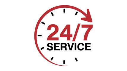 Reliable 24/7 service available always, symbolizing commitment and support, round the clock assistance, continuous availability, open all hours