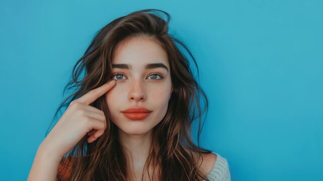 Video A beautiful young woman with long brown hair, suitable for use in portrait or as a model for beauty products