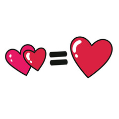 Love equation doodle two hearts equals one isolated graphic asset