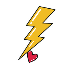 Isolated Lightning Bolt Striking Heart Doodle Icon Symbol for Romantic Design