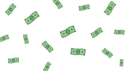 Illustration of Dollar Bills Falling Against Transparent Background in Dynamic Money Scene