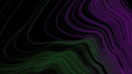 Swirling purple and green lines on black background abstract blue curve