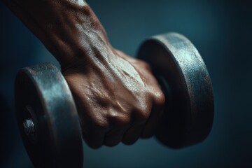 Close-Up of Hand Gripping Dumbbell in Perfect Form for Fitness Ad