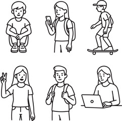 Fototapeta premium Collection of hand drawn illustrations of young people engaged in various activities
