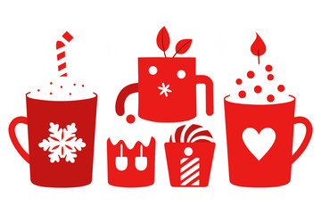 Festive red and white holiday drinks and treats illustration