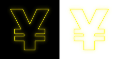 Glowing neon yen symbol in bright yellow, displayed on black and transparent backgrounds for a bold modern financial design