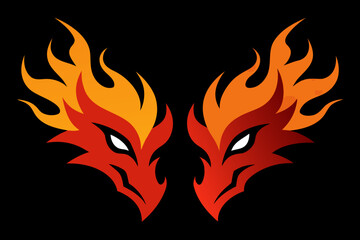 Fiery dragon heads facing each other on a black background