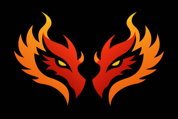 Abstract dragon or phoenix eyes with flames on black background