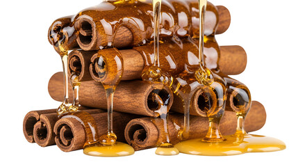 Cinnamon Sticks Drizzled with Honey, isolated on transparent background