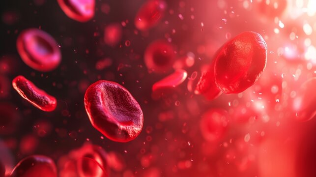 Red blood cells flowing through a vein. Detailed 3D medical illustration of erythrocytes. Science and biology concept - Powered by Adobe